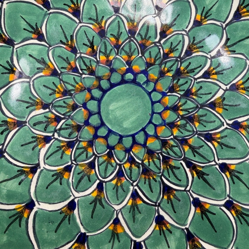 JMB Mexico Talavera Plates Set of 3 Green Floral Mandala Hand Painted 10 Inch - Picture 10 of 12